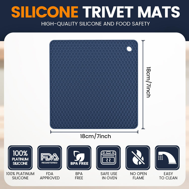 Silicone Trivet Mats 4 Heat Resistant Pot Holders Multipurpose Non (4 Count)