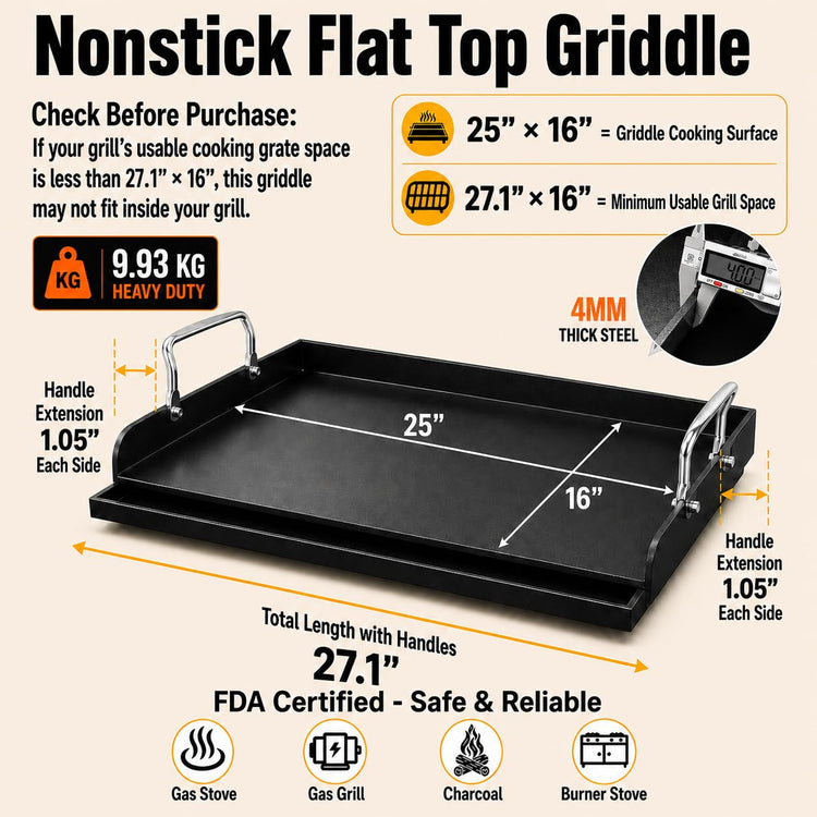 Griddle for Gas Grill Flat Top Grill Griddles Plate 25 x 16 Inch Cast Iron