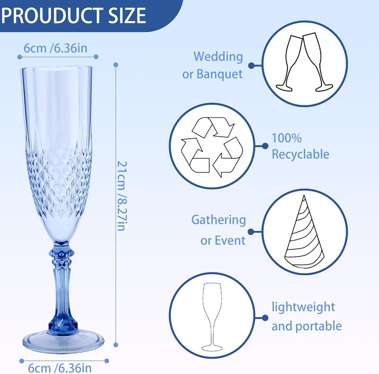 Plastic Champagne Flutes, 48PCS Blue Plastic Wine Glasses Goblets Reusable Champagne Flute for Weddings, Bachelor Parties, Toasting, and Events (48, Blue)