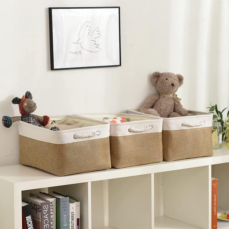 Rectangular Fabric Storage Baskets for Organizing, Shelves, Decorative & Gift (White & Peru)
