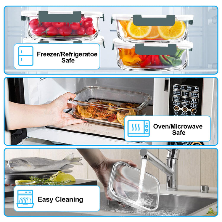 5 PACK 36 OZ Glass Meal Prep Containers Set with Lids (5 Count)