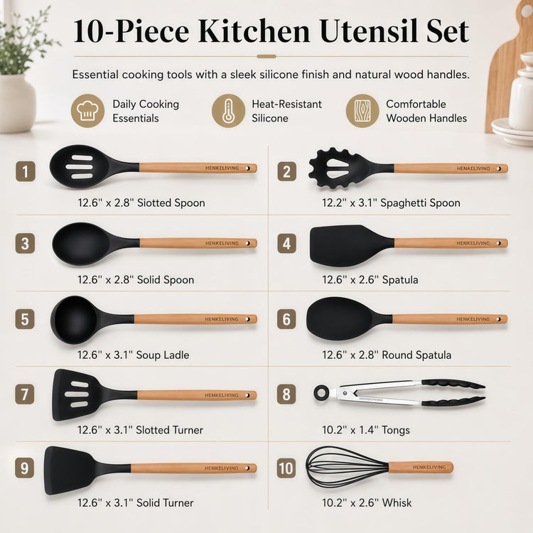 Silicone 10 Pcs Kitchen Cooking Utensils Set (10 Count)
