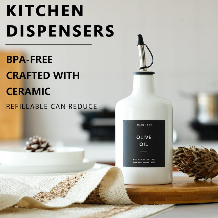 HOMCDALY Ceramic Olive Oil Dispenser Bottle, 16oz Oil Dispenser Bottle for Kitchen, Oil Container, Kitchen Oil Dispenser(White)
