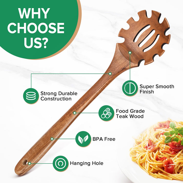 Wooden Pasta Spaghetti Noodle Slotted Spoon