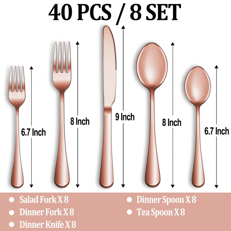 40 Pcs Rose Gold Silverware Set Service for 8 (40 Count)