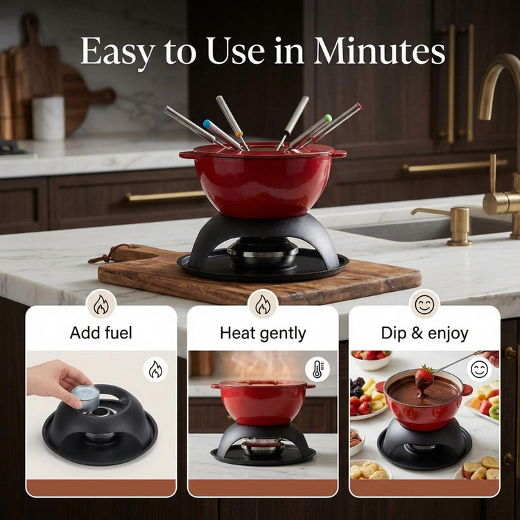Cast Iron Cheese Fondue Pot Set