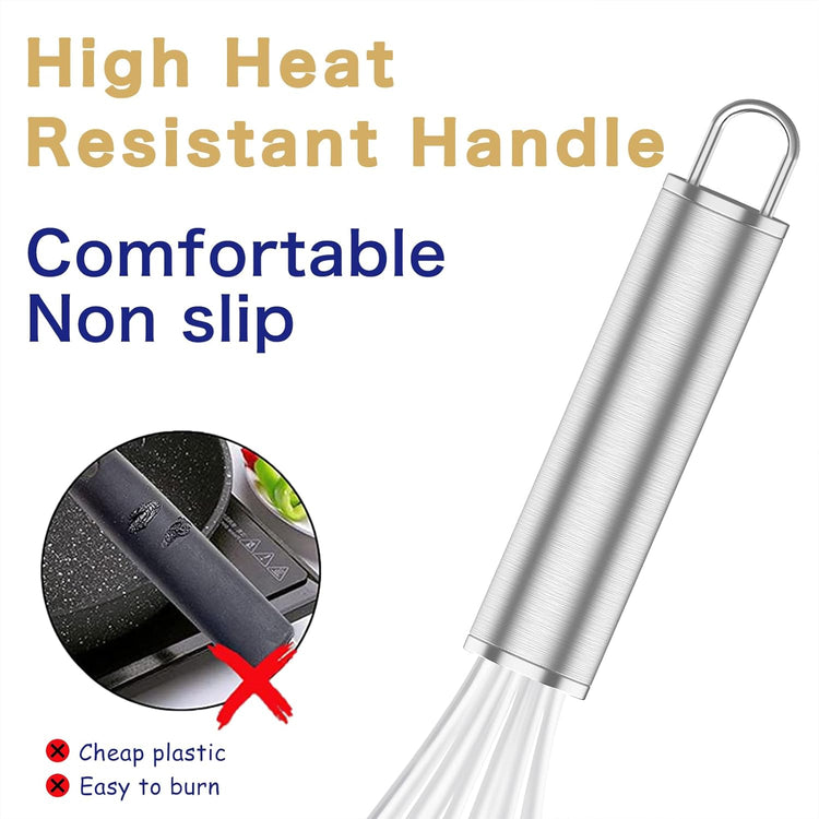 White Silicone Whisk, Professional Whisks For Cooking Non-Scratch, Stainless Steel & Silicone Wisk, Plastic Rubber Whisk Tool For Nonstick Cookware Pans, BPA free, Silicon Wisks Set of 3