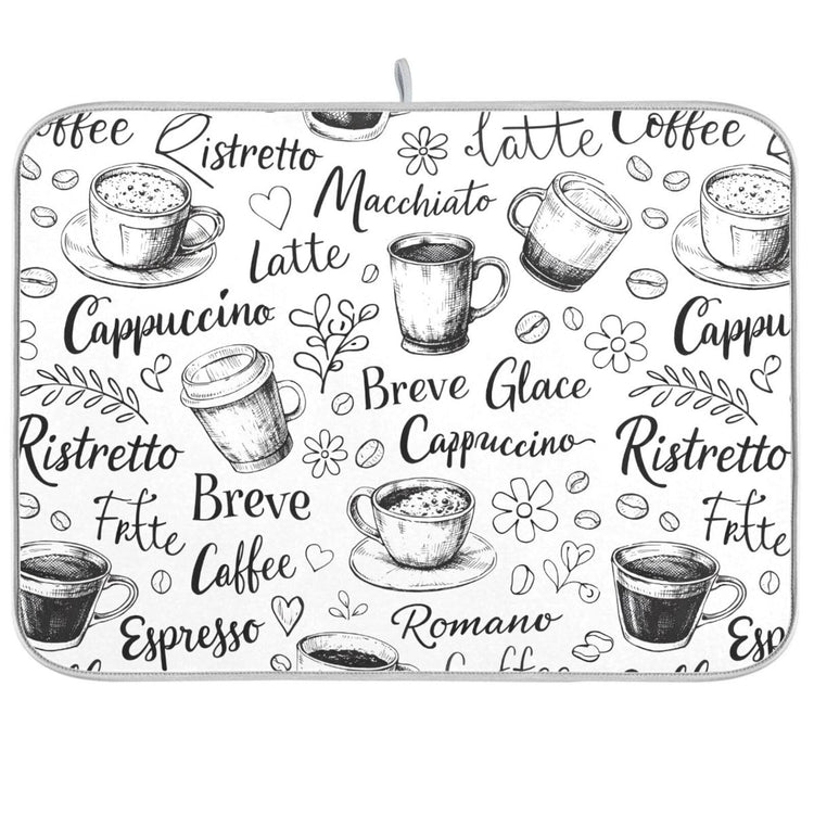 Coffee Cups Print Dish Drying Mat for Kitchen Counter Absorbent Microfiber Drying Pad