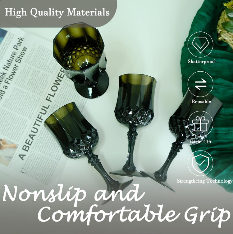 Plastic Wine Glasses,Plastic Goblets Vintage Style Cordial Drinking Glasses for Wedding Reception, Grand Event Party Supplies (24, Black)