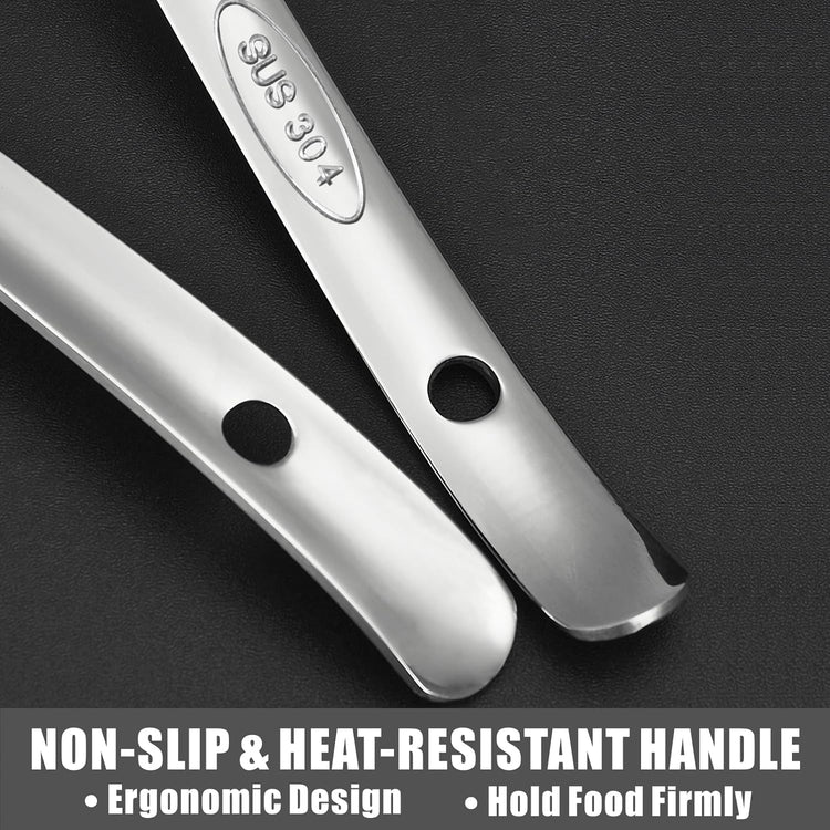 Large Serving Cooking Spoon Set, Stainless Steel Soup Gravy Ladle, Solid Slotted Metal,for Mixing, Serving, Stirring (2-Piece)
