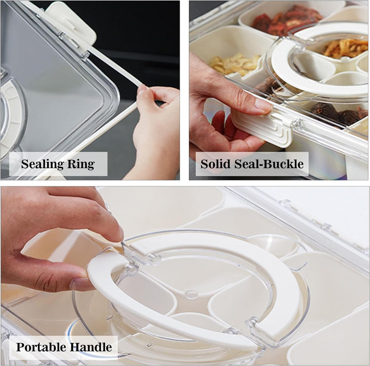 Snack Box Container, Divided Serving Tray with Lid and Handle Snackle Box Container, Snack Organizer for Adults Fruit, Veggie, Perfect for Party, Entertaining