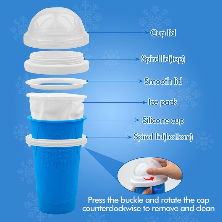 Slushie Maker Cup, Quick Frozen Magic Cups for Homemade Milk Shake Ice Cream Maker, Double Layer Squeeze Slushy Maker Cup, Birthday Gifts for Kids,Friends,Family (Bule)