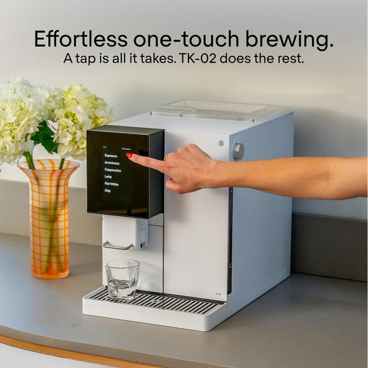 Terra Kaffe Super Automatic Espresso Machine - App-Enabled Coffee Machine - Auto Wake & Sleep - All Milk Types - Roaster-Approved Espresso Settings - Cappuccino Machines for Home - White TK-02