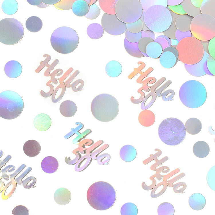 Hello 50 Birthday Confetti for Table Iridescent Circle Happy 50th Birthday Party Decorations for Women Fifty Years Old Birthday Tables Scatter Party Confetti Wedding Anniversary Decor 300PC (230 Count)