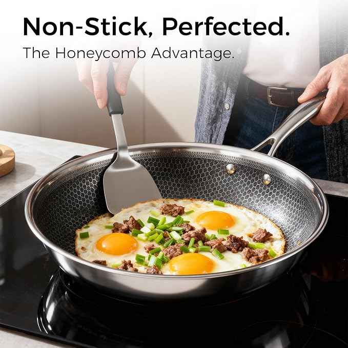 Nonstick Pots and Pans Set, 14 Piece Hybrid Hex Non Stick Stainless Steel Cookware with Frying Pans, Saute Pan, Saucepans & Stock Pot - Induction Compatible, Dishwasher &Oven Safe, PFOA Free