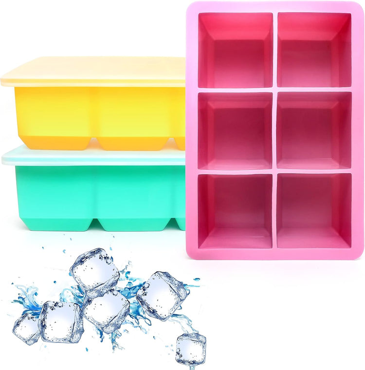 Silicone Ice Cube Trays 3 Pack - Large Size Silicone Ice Cube Molds with Leak Proof Removable Lid Square Ice Cube Tray And BPA Free for Cocktail,Whiskey, Stackable Flexible Ice