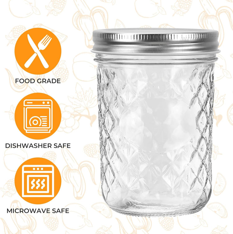 Eathtek 16oz Wide Mouth Glass Mason Jars 12 Pack, 480 ml Glass Canning Jars with Airtight Lids, Ideal for Salad, Meal Prep, Perserving,Pickling, Jam, Honey With Lids