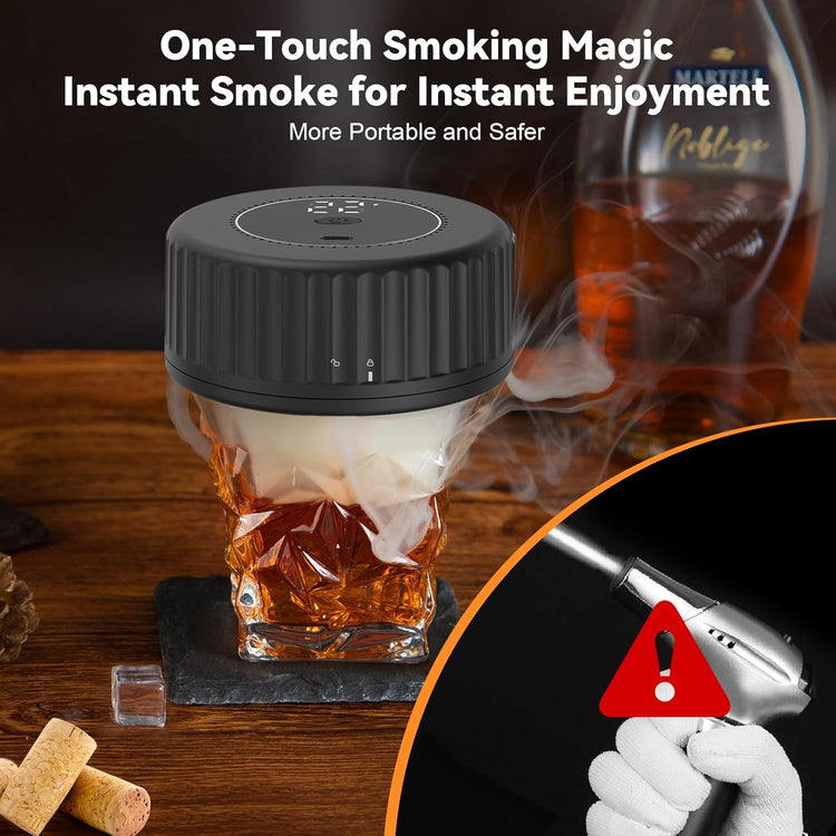 Whiskey Smoker Kit - Built-in Electric Lighter (No Butane)Drink Smoker, 6 Wood Chip Flavors, Rechargeable Cocktail Smoker Kit, Birthday Bourbon Whiskey Gift, Suitable for Men, Dad, Husband.