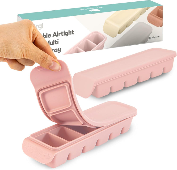 Silicone Freezer Trays with Lid, 1oz 6 Section - Leak Proof Silicone Freezer molds for Homemade Baby Food Breastmilk, Purees, Vegetables, Baby Food Jars Ice Tray with Lid BPA Free Pastel Pink