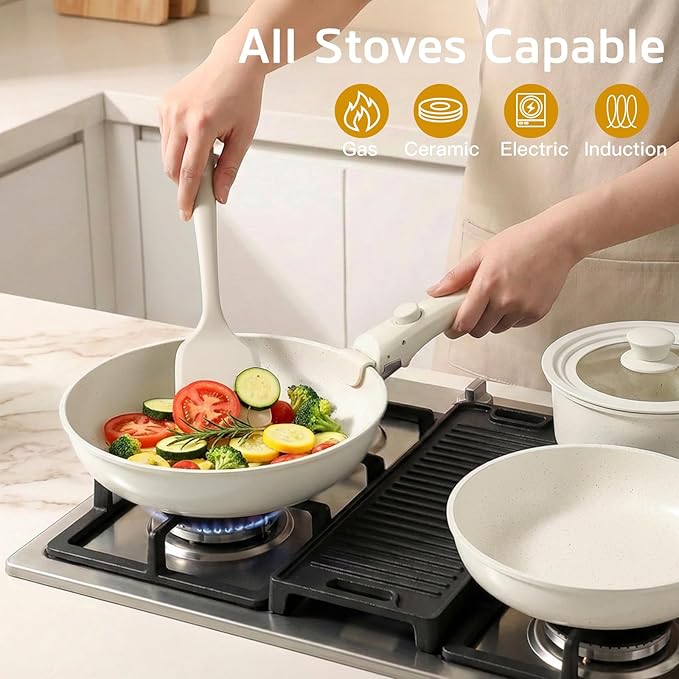 GiPP Ceramic Pots and Pans Set Non Stick, Nonstick Detachable Handle Cookware Sets, Healthy Non Toxic PFAS PFOA & PTFE Free, Dishwasher &Oven Safe, Induction Kitchen Pot and Pan