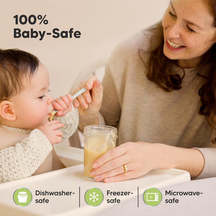 KeaBabies 4pk 8oz Glass Baby Food Containers with Lids - Leak-Proof, Microwavable Small Glass Jars, Baby Purees & Toddler Snack Storage Containers, BPA-Free, Dishwasher & Freezer Safe (Kea)
