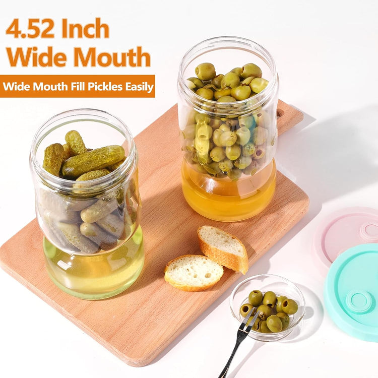 ZENS Pickle Jar with Strainer Flip, 64 oz Pickle Container Pickle Juice Separator Hourglass Jar for Olive Keeper, Leakproof Glass Pickle Holder Jars for Pickling Dill Sliced Storage, Gifts for Mom