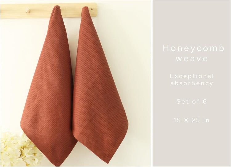 PurpleEssences Rust Waffle Weave Kitchen Towel, 100% Cotton - 15 x 25 Inches, with Hanging Loop Ultra Soft Absorbent Quick Drying Dish Cloth, Tea and Hand Towels, 6 Pack - Spring Summer - Rust - Nestoria