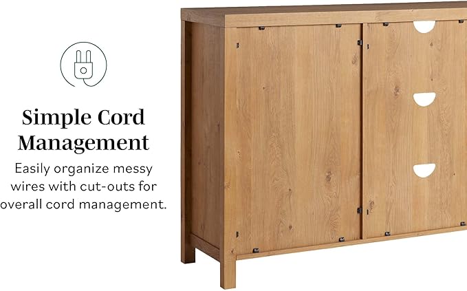 Walker Edison Sasha 2-Door Sideboard Buffet with Arched Rattan Panels, 58 Inch, Coastal Oak