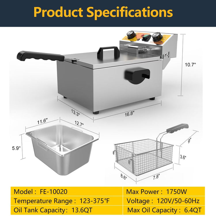 13.6QT Electric Deep Fryer with 6L