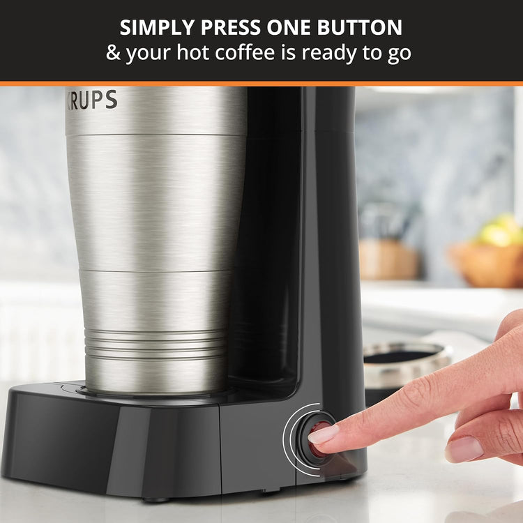KRUPS: 2 Cup Coffee Maker, Simply Brew Stainless Steel Single Serve Drip Coffee Machine and Travel Tumbler 14 Ounce Stainless Steel Tumbler Included 650 Watts Coffee Filter, Compact Silver and Black