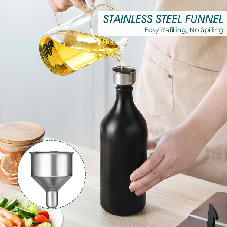 vancasso 20 Oz Ceramic Olive Oil Dispenser Bottle, Bottle Dispenser with Spout and Funnel for Kitchen,Suitable for Oil, Vinegar, Coffee Syrups & Other Liquids,BK