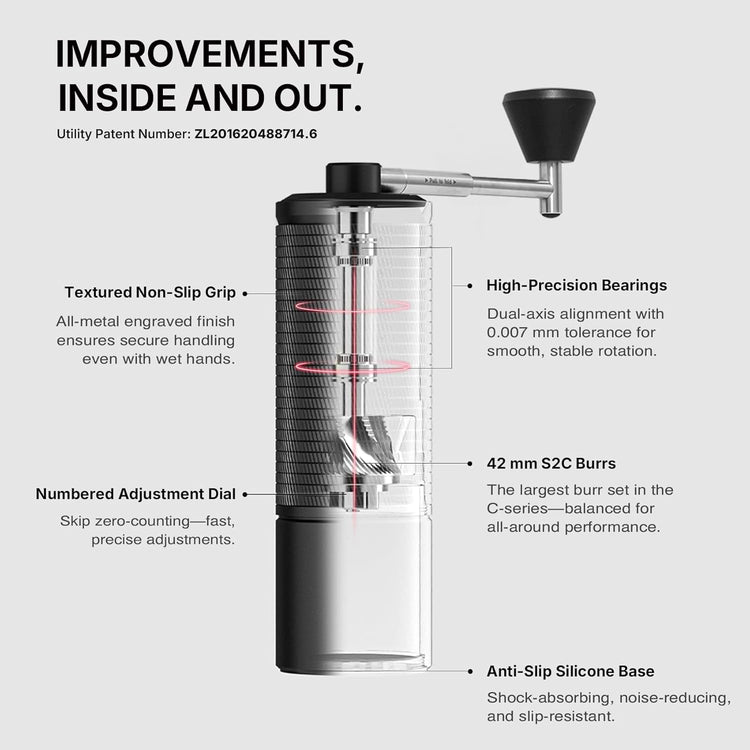 TIMEMORE C5 ESP Pro Manual Coffee Grinder with S2C-420-III Conical Burr, 0.015mm Precision Adjustment, All-Metal Portable Hand Coffee Mill for Espresso/French Press/Pour Over - Black