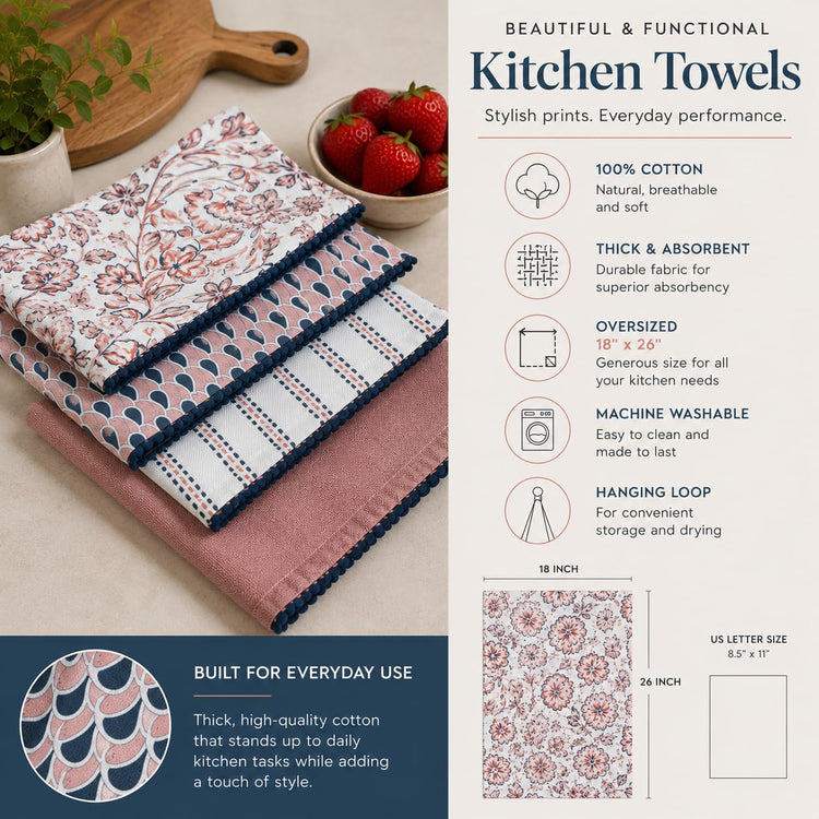 Printed Kitchen Dish Bar and Tea Towels Cotton (4 Count)