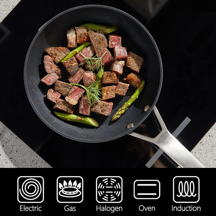 MsMk 11 Inch Nonstick Frying Pan with Lid,Titanium and Ceramic Nonstick skillet with lid, PFOA Free Non-Toxic, Stay-Cool Handle, Scratch-resistant, Induction Skillet With Lid for Induction, Ceramic