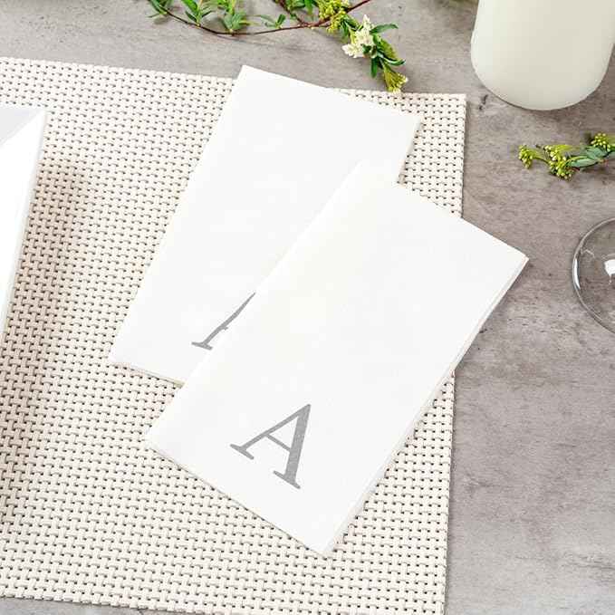 Luxenap 15.8 X 7.9 Inch Linen-Feel Guest Towels, 2000 Lettered Hand Towels - Silver Letter 'A', Sans Serif Font, White Paper Dinner Napkins, airlaid, For Restrooms And Tables - Restaurantware