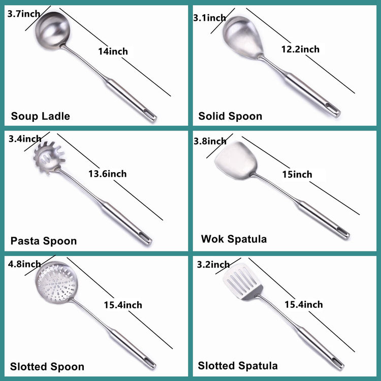 Cooking Utensils Set Stainless Steel Kitchen Metal Serving Utensils Set of 6 Pcs (6 Count)