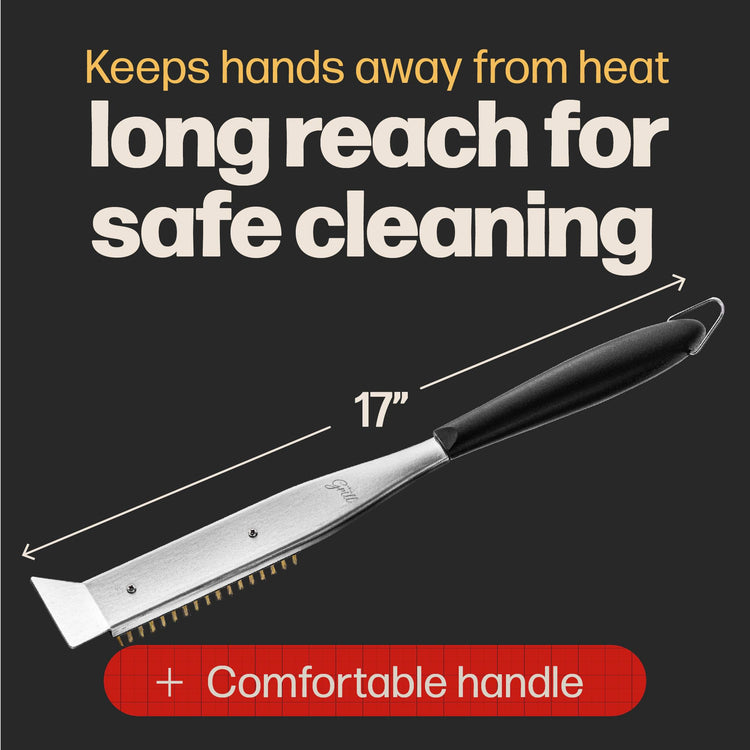 2-in-1 Pizza Oven Brush & Scraper | Dual-Purpose Pizza Stone Brush Scraper with Stainless Steel Head | Outdoor Oven Cleaning Accessories, Stone Cleaner, Essential Cooking Tools