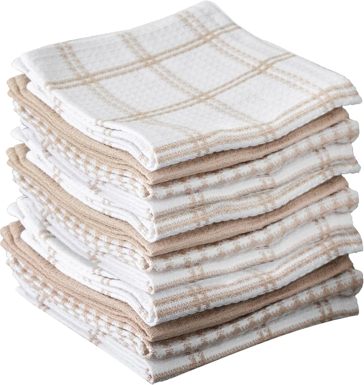 T-fal Premium Waffle Dish Cloths: Highly Absorbent, Super Soft Long Lasting - 100% Cotton, 12"x13" Towel for Cleaning & Drying, (12-Pack), Sand - Nestoria