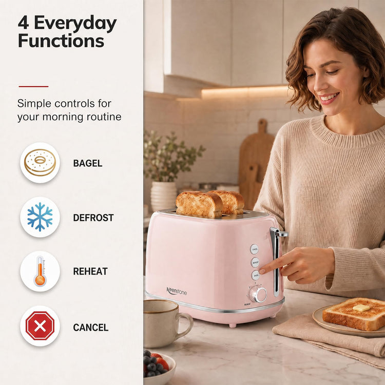 2 Slice Toaster Retro Stainless Steel with Bagel