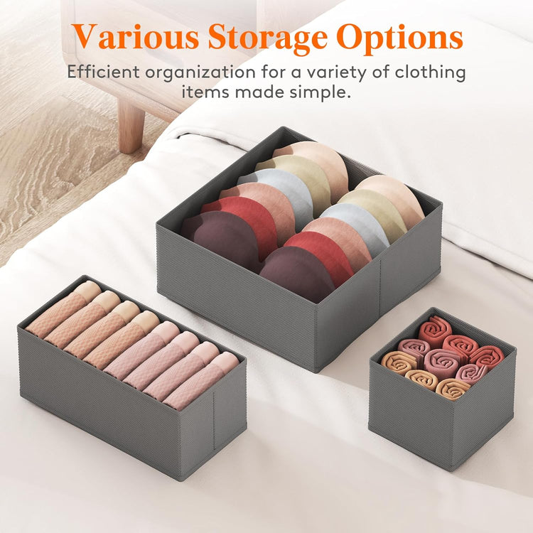 Lifewit Drawer Organizer Clothes for Closet 32 Pack, 3 Sizes Underwear Wardrobe Drawer Dividers, Fabric Foldable Dresser Storage Organizer Bins for Sock/Bra/Lingerie/Undies, Gray