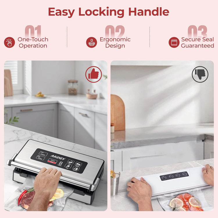 95Kpa Liquid Vacuum Sealer Machine, Full Automatic Food Sealer for Dry/Liquid/Moist Foods | Strong Suction | Digital Timer | One-Touch Operation | Built-in Cutter & Bag Storage | Removable Drip Tray