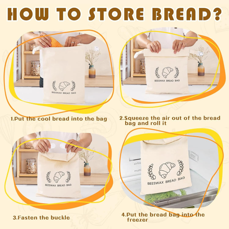 2 Pack Reusable Beeswax Bread Bag for Homemade, XL Sourdough Bread Keeper with Beeswax Lining, 17"×12" Bread Storage for Baking Supplies