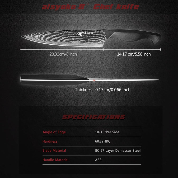 Professional Chef Knife 8 "Damascus Kitchen Knife 8C High carbon stainless steel Super sharp,Ergonomic Full Tang ABS Anti-Skid Handle utility knife Japanese Cooking Knife with Luxury Gift Box
