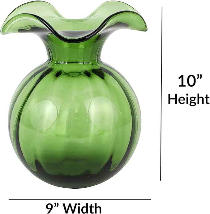 Hibiscus Glass Dark Green Medium Fluted Vase