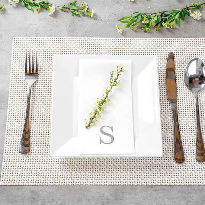Luxenap 15.8 X 7.9 Inch Linen-Feel Guest Towels, 2000 Lettered Hand Towels - Silver Letter 'S', Sans Serif Font, White Paper Dinner Napkins, airlaid, For Restrooms And Tables - Restaurantware
