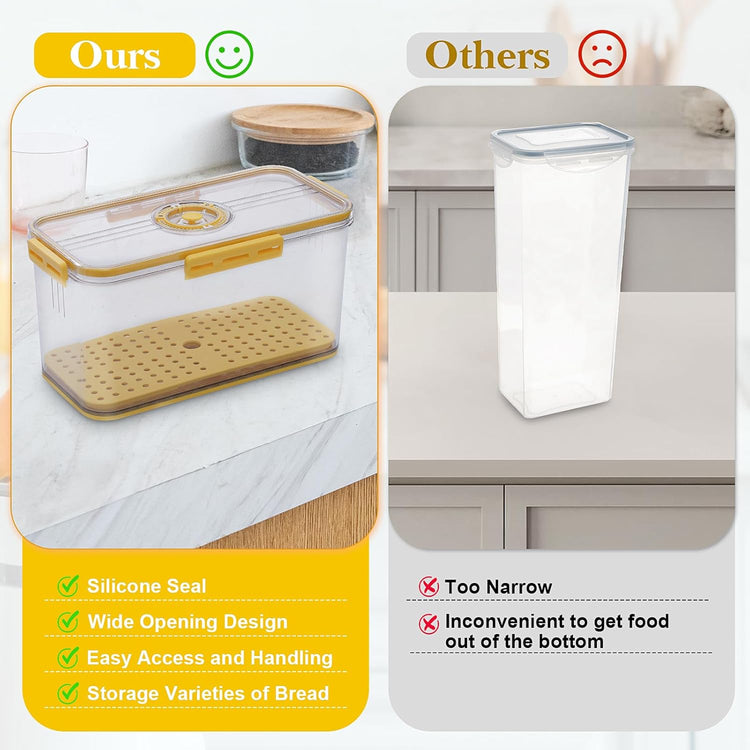 Bread Box for Homemade Bread Boxes for Kitchen Counter Airtight, Time Recording Bread Storage Container with Lid, Bread Containers Storage Airtight Loaf Bread Keeper, Large, Yellow