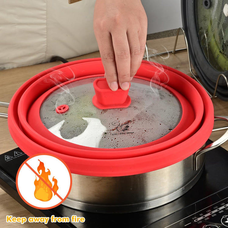Microwave Splatter Cover Glass with Collapsible Silicone for Food Cover Plate Cover 10.8 inch with Anti