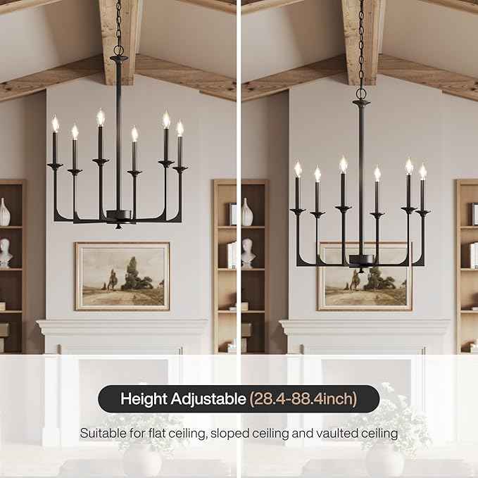 Tribesigns 27" Black Chandelier, 6-Light Chandeliers for Dining Room Lighting Fixtures Hanging, Pendant Light Fixtures Farmhouse Industrial Lighting for Kitchen, Living Room, Bedroom and Entryway