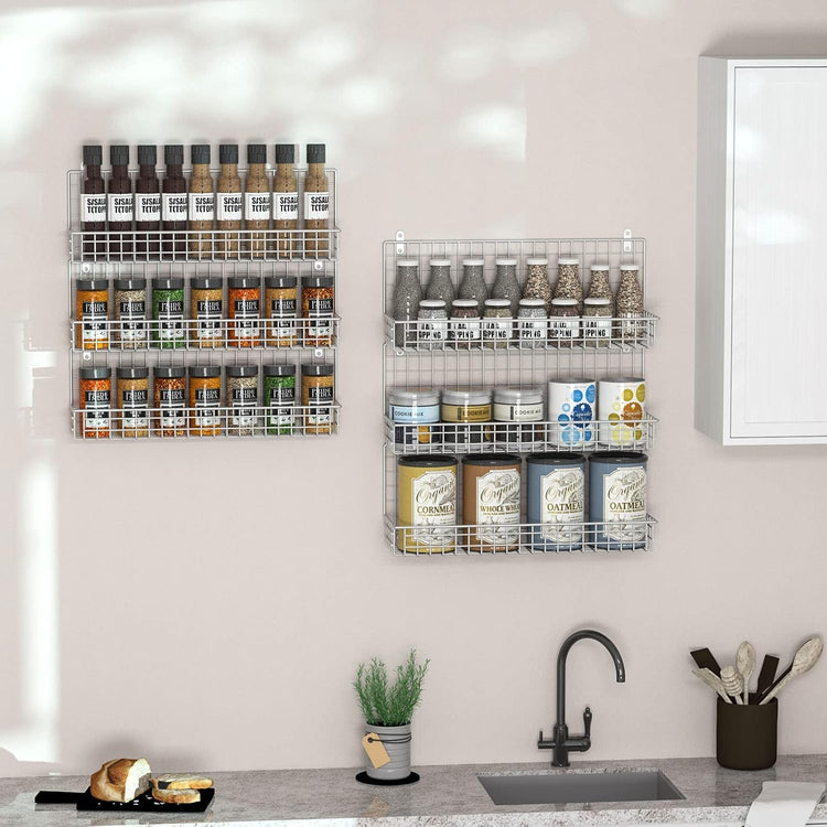 JKsmart Spice Rack Organizer 6-Tier Wall Mounted & Over the Door Spice Racks for Kitchen Pantry Bathroom,Two Size, Large Capacity, Silver