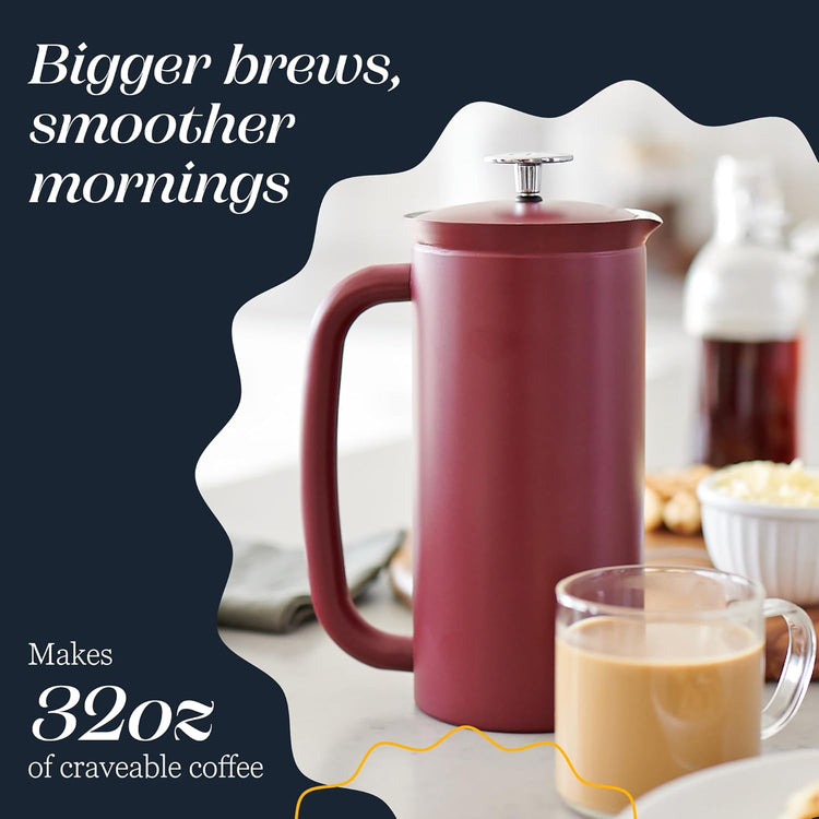 ESPRO P7 French Press Coffee Maker - Double-Walled Stainless Steel Insulated with Micro-Filter, 18 Ounces, Cranberry